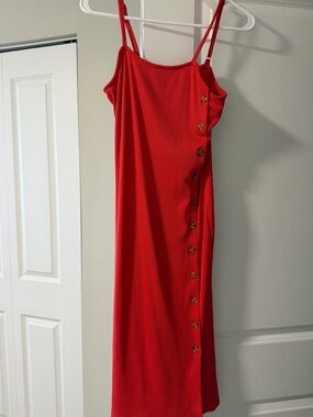 Women’s Poof Apparel red ribbed sleeveless midi dress